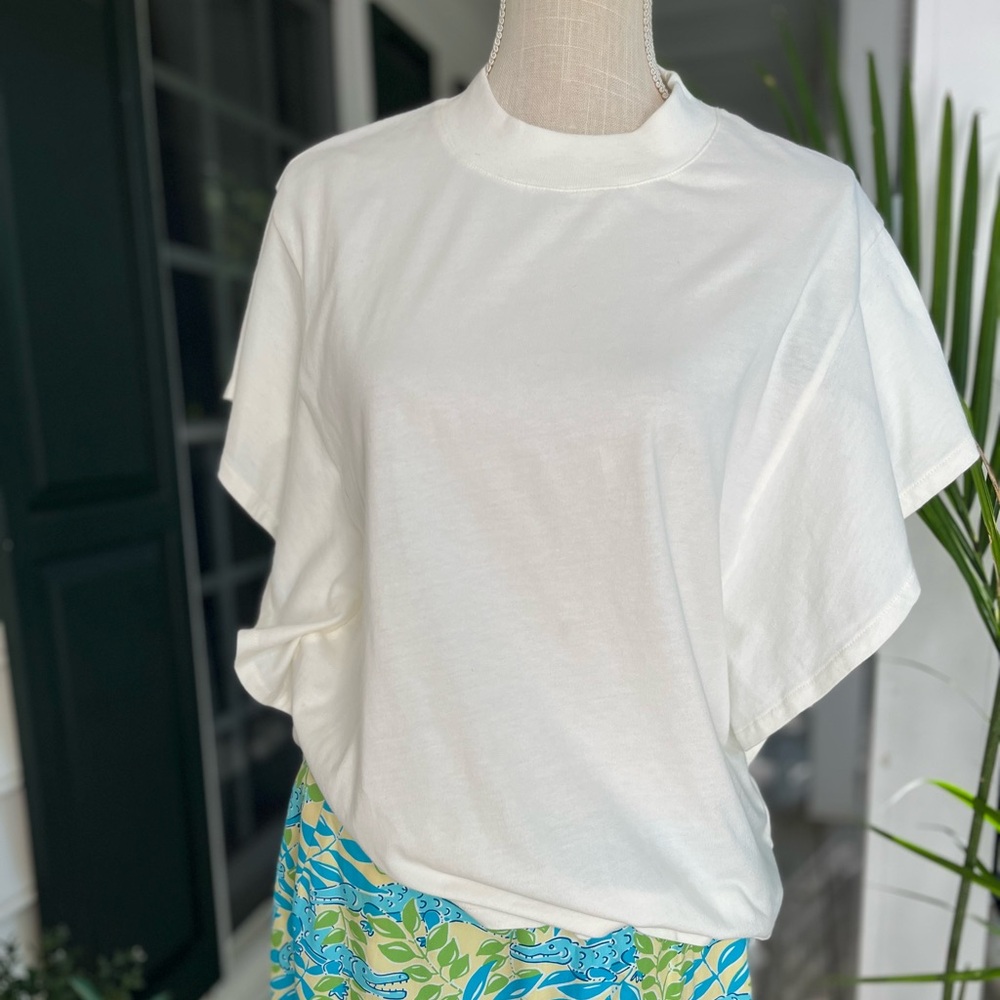 Madewell NWT Mock Turtleneck Short Sleeve Cotton Top, Size Large, Fall